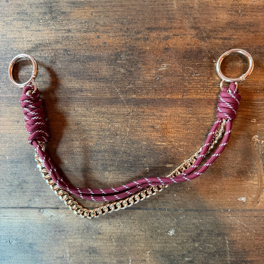 Gold Chain + Burgundy Paracord Rope Bag Charm Strap 16”